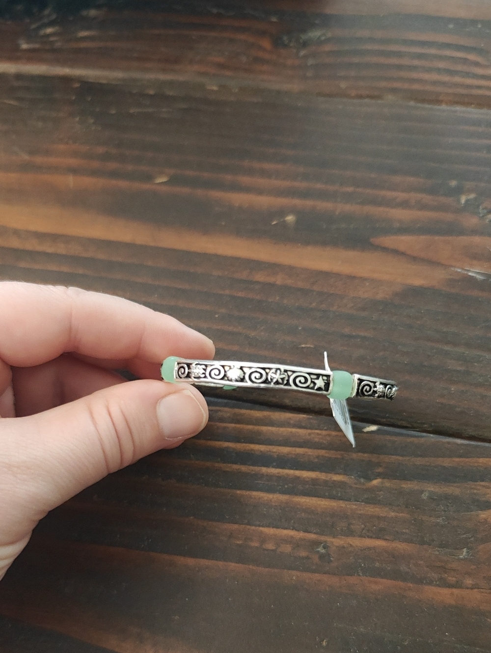 Silver Toned Scrollwork Bracelet with Mint Accents AA22 6782